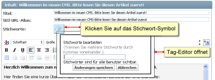 Stichworte bearbeiten